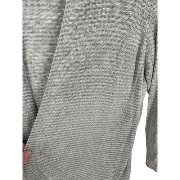Women's Eileen Fisher Open Cardigan Large Italy 100%‎ Linen Gray White Stripe - Picture 5 of 9